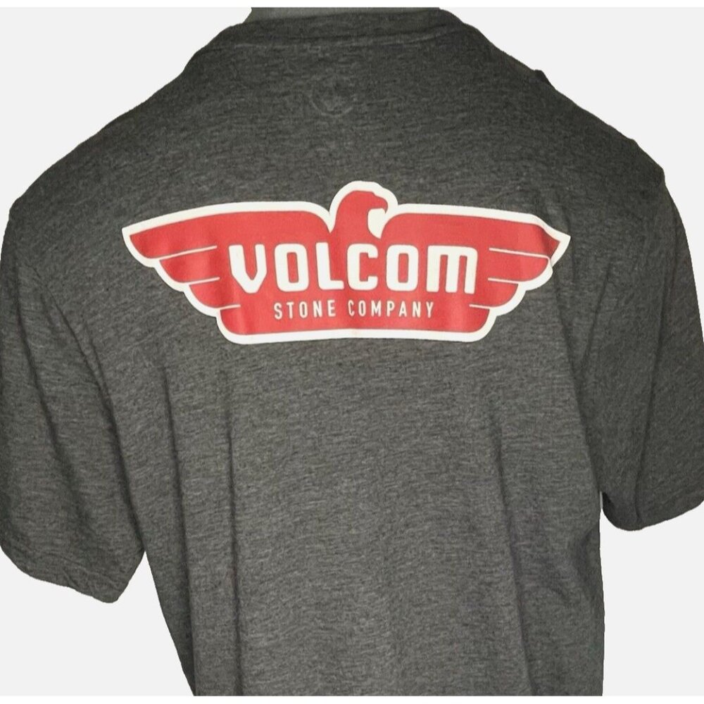 Volcom Stone Mens XL Skateboarding T Shirt Heathered Gray 2 sided Graphic